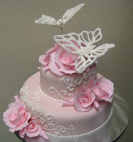 pink roses & white butterflies | cake design by allan yap an… | Flickr