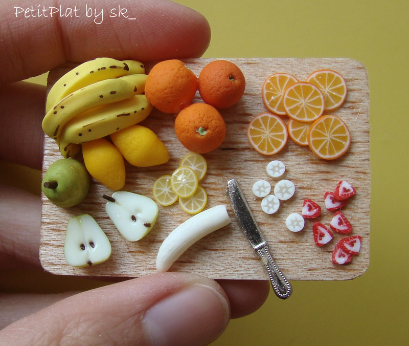 Miniature Food Fruit Prep'Board #2, polymer clay 1:12, Stéphanie Kilgast