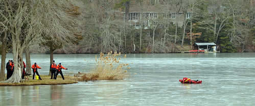 Ice Rescue Exercise by samfeinstein, Members of Bridgeton Fire Department complete an ice rescue exercise on Sunset Lake.
Caption: "