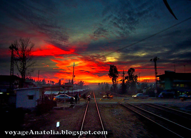 Sunset over Railway Crossing