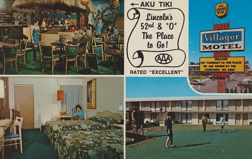 vintage nebraska postcard lounge motel lincoln tiki roomview aku puttinggreen signview restaurantview quadview