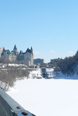 Chateau Laurier and the locks from the bridge to Gatineau