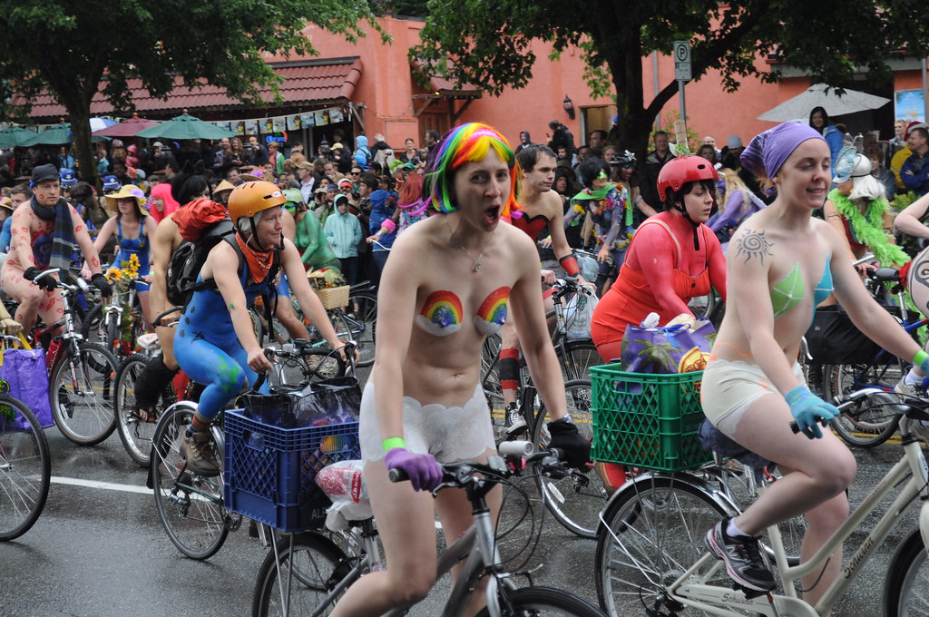 Fremont Solstice Parade, Seattle, Washington, June 18, 2011: cyclists, most...