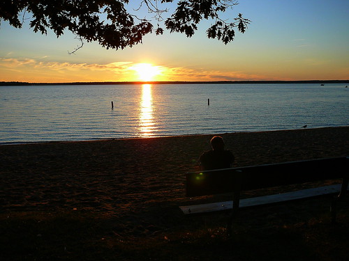 Michigan Trip 2008-10 by krossbow, sunset bench landscape michigan cadillac lakemitchell lakemitchel