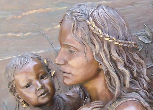 Mother, child relief sculpture