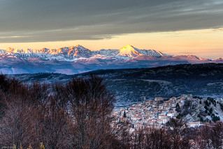 Rovere (AQ), Piana delle Rocche and Gran Sasso range at sunset