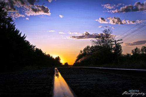 railroad sunset train tracks rail rails distance vanish