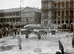 DH 88 Comet "Grosvenor House" G-ACSS moved into Martin Place to a spot near the Sun-Telegraph Building, Elizabeth Street, for public display (adults 1s, children 3d)