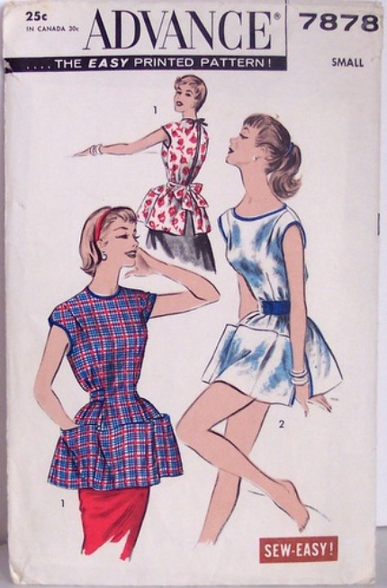 Vintage Advance Sew Easy Pattern 7878 Cobbler Apron and Poncho 50s Size Small 10 12 Bust 32