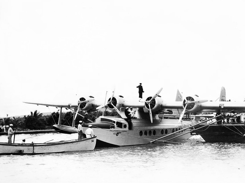 A Pan American clipper lays docked on the waters of Sumay, 1935.

R.O.D. Sullivan/Pan American Historical Foundation