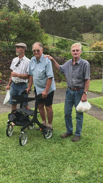Phil, Max and Rick the Bush Poet, Ridgelands 22 Nov 2017, Upper Candoormakh Creek Road, Nabiac, NSW