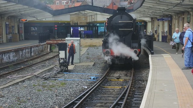 Steamy Repton running round it's train at Whitby Station
