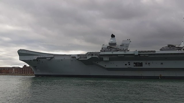 Royal Navy HMS Queen Elizabeth (R08) Queen Elizabeth Class Aircraft Carrier Departing Portsmouth for Exercise Joint Warrior