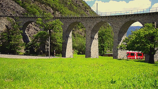 Bernina Express Train & Brusio Spiral Viaduct  - Switzerland