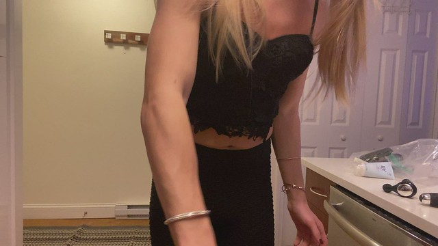 Slutty Blonde Crossdresser Showing Off Outfit