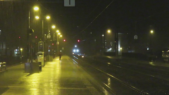 Two Eem 923s move the mail on a stormy night at Yverdon Les Bains