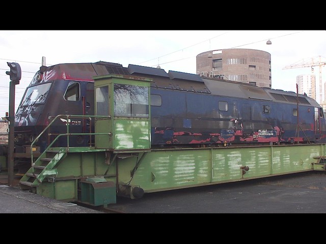 retired DSB diesel loco ME 1517 enters the workshop to be prepared for export to Sweden for a new career in freight