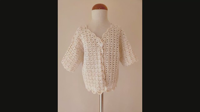 Cream Crochet Girls Cardigan for Age 6, created by Serendipity Girls Designer Dresses, June 2022