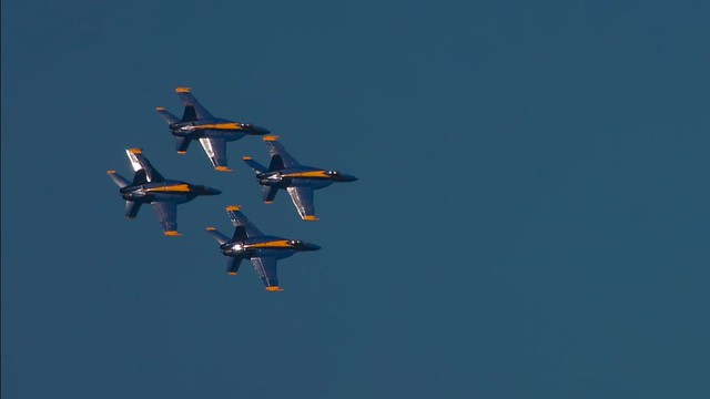 USAF Blue Angels Super Hornets Flying in Formation