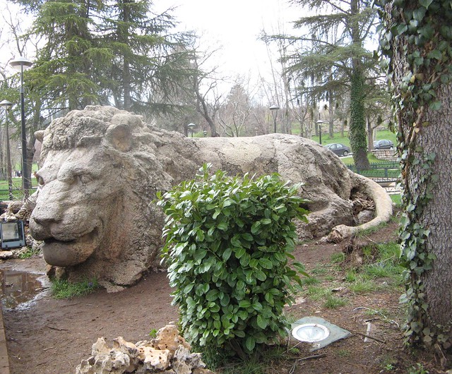 A sculpture of a now extinct Atlas lion, Ifrane, Morocco