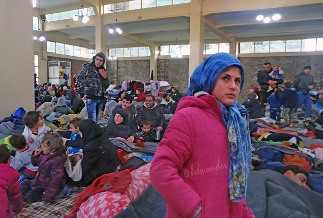 Greece Migration Crisis, Piraeus Port Gate E2  Hall  as temporary shelter, Syria war refugee girl