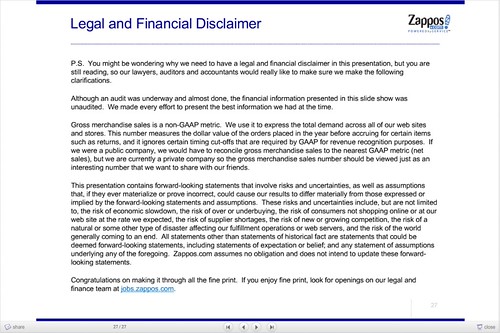 Zappos Legal and Financial Disclaimer | Source: www.slidesha… | Flickr