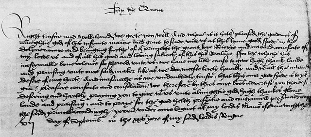 Announcement of the birth of Elizabeth I.