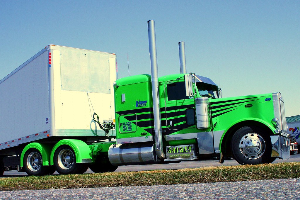Tricked out lime green Peterbilt 379. 