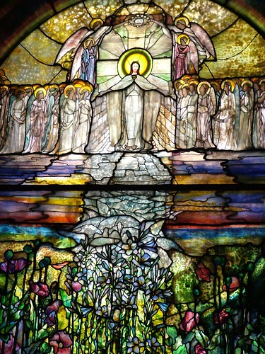 lake water glass cemetery memorial view cleveland jesus stainedglass stained reflect angels wade tiffany lakeviewcemetery wadechapel