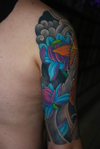 Tattoo Half Sleeve - back view - lotus flowers