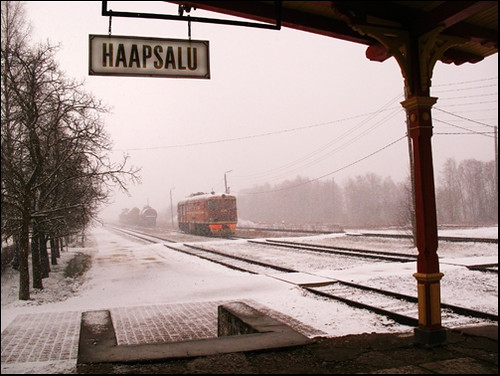 Bahnhof Haapsalu im Schneesturm