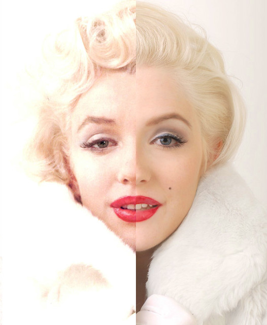 Marilyn Monroe Impersonator Arianna versus Marilyn Monroe in Split Image