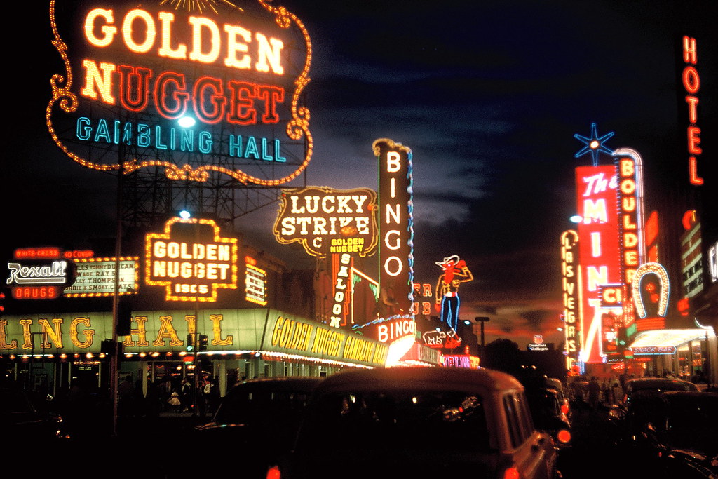 Golden Nugget sign and Fremont Street, Las Vegas, 1960