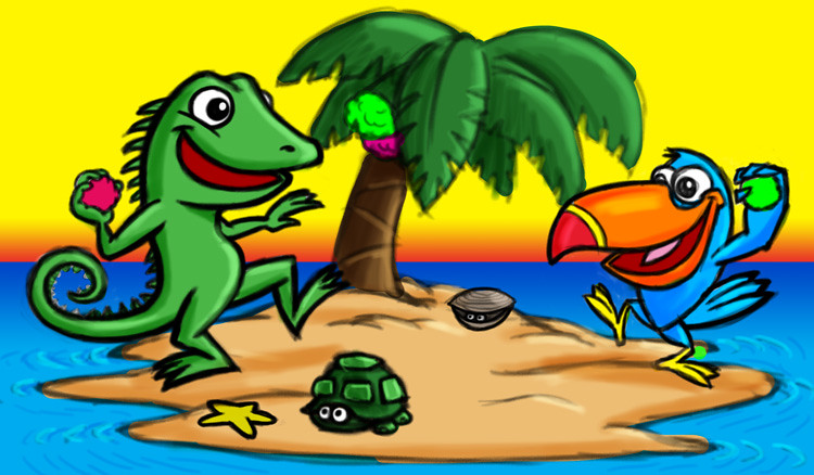 Iguana & Toucan Cartoon Characters on Tropical Island - co… | Flickr