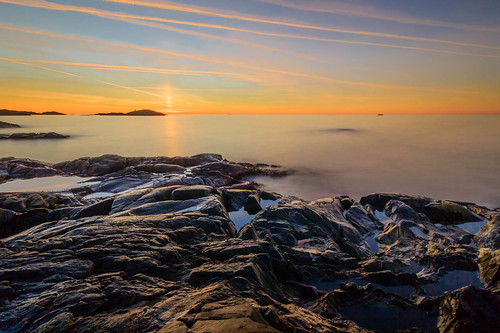 Clear morning sky? by JEilif, Nothing like a "clear" morning by the ocean. Contrails from the early morning flights do n