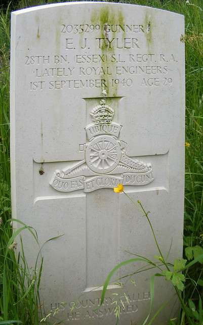 E.J. Tyler, Essex Regiment & Royal Engineers, 1940, War Grave, Willingale