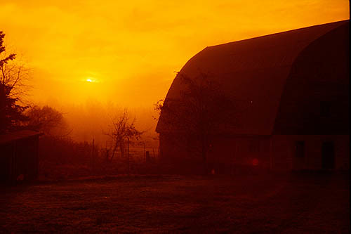 003_1 Barn at sunrise with orange filter