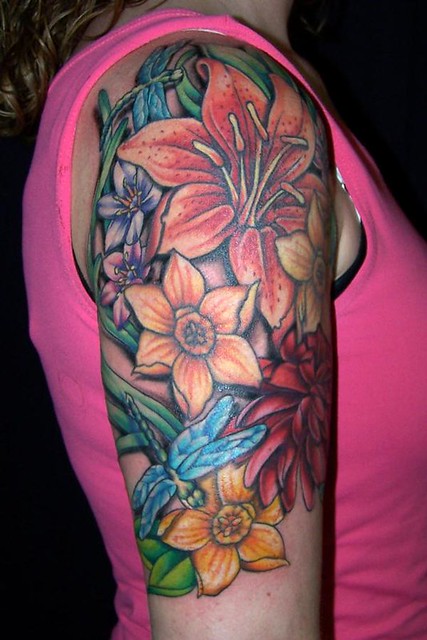floral collage tattoo