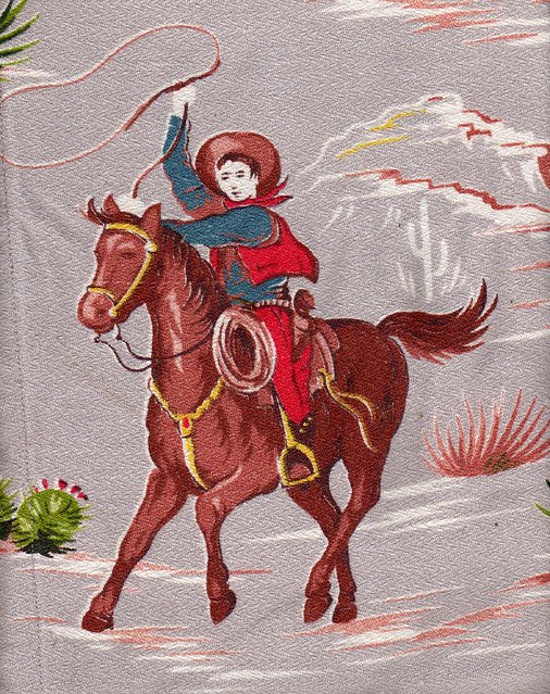 Barkcloth cowboy 2 | Very large pattern -- one of three cowb… | Flickr