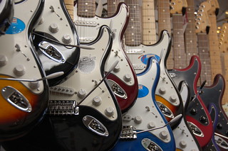Fender Stratocaster electric guitars at Scituate Music Company near the harborfront (no flash) | by Chris Devers