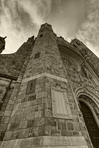ohio church stone clouds gothic spire toledo rosary catherdral ornate hdr oldwestend plateresque pca45
