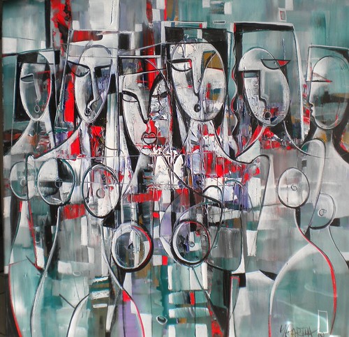 Rows of outlined figures in grey and red