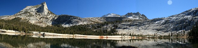 Stitched shot of Cathedral Peak and the mountains around Cathedral Lake (view on large)