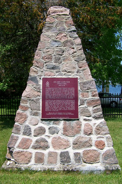 Stone cairn, with federal gov't plaque about Sir John A. MacDonald