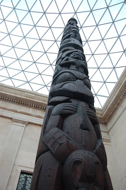 Totem pole from British Columbia in the atrium at the British Museum