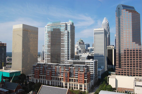 street city urban building tower skyline skyscraper hotel office nc downtown view charlotte south north central center aerial southern uptown highrise carolina cbd southeast qc westin wachovia queencity clt midrise bankofameica