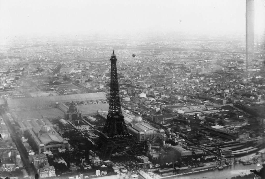 Aerial view of Eiffel Tower and Exposition Universelle, Paris, 1889