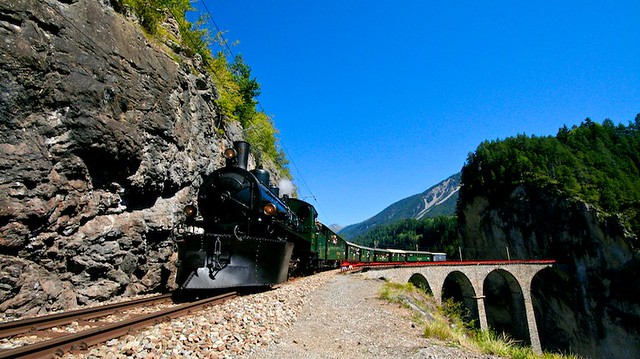 Steam Train Landwasser Viadukt RhB Summer