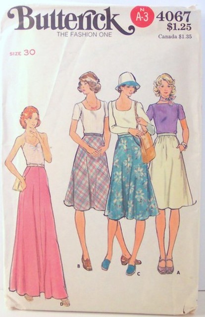 Vintage Butterick 4067 Skirt Pattern 70s Long Short Size Waist 30 Hip 40 Flared Mod