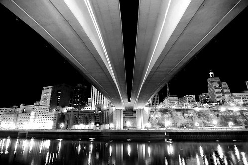city bridge urban blackandwhite bw reflection minnesota night river mississippi lights cityscape stpaul twincities saintpaul wabasha damniwishidtakenthat